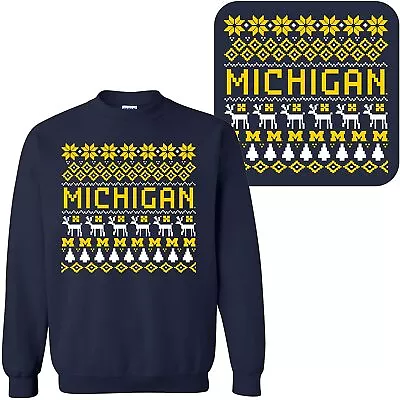 Michigan Wolverines Ugly Holiday Sweater Crewneck Sweatshirt - Navy • $43.99