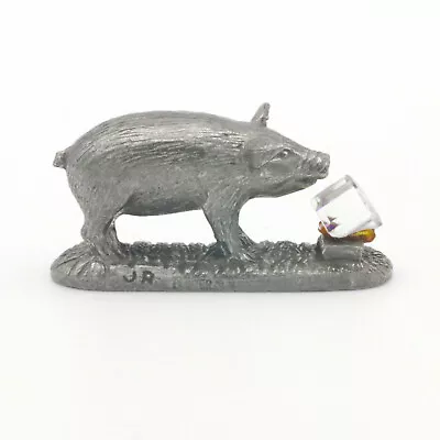 Pewter Pig With Crystal Salt Lick Miniature Figurine Hog Sow Porcine Art SCM A15 • $9.99