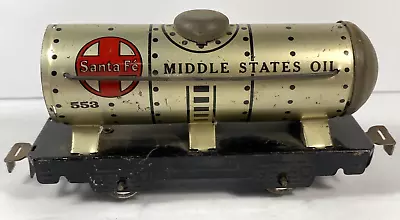 1940s Marx 0 Gauge 553 Santa Fe Middle States Oil Tin Train Tanker Car • $9.95
