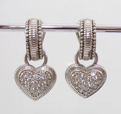 Judith Ripka Sterling Silver Clear DQ CZ Heart Charm Dangle Hoop Earrings LNA2 • $199.99