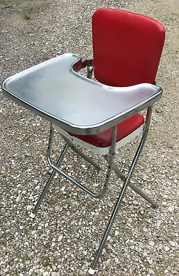 Metal Folding High Chair Vintage Red Chrome • $59.99