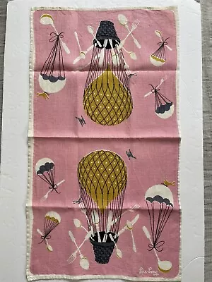 Vintage Lois Long Linen Kitchen Tea Towel Pink Hot Air Balloon Design • $29.99