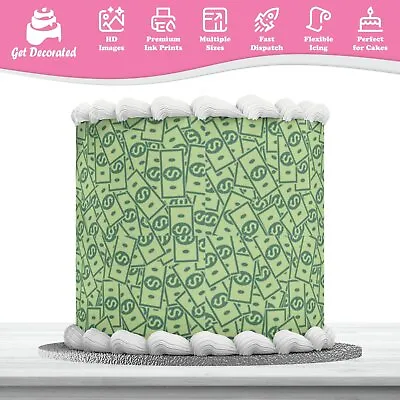 Green Dollar Notes Money Icing Wrap Edible Cake Decoration Sheet Printed Topping • £4.99