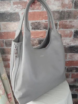 £34 • Buy Osprey Large Pebbled Leather Light Grey Slouch Hobo Bucket Shoulder Bag