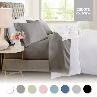 $29 • Buy 2000TC Bamboo Breath 4PCS Single/KS/Double/Queen/King Fitted Flat Sheet Set