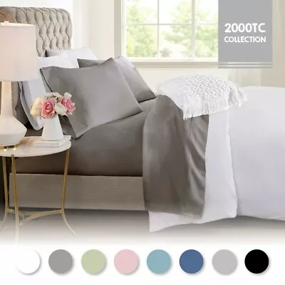 2000TC Cooling Bamboo Breath Single/KS/Double/Queen/King Fitted Flat  Sheet Set • $39