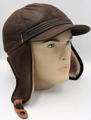 REAL SHEEPSKIN SHEARLING LEATHER Winter Hat Trapper Ushanka S-3XL CHESTNUT BRWN • $28