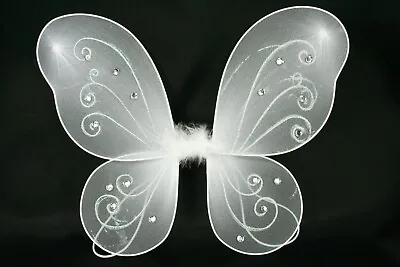 WHITE Butterfly Fairy Organza Nylon WINGS Glitter & Gemstones Choose Size • $4.46