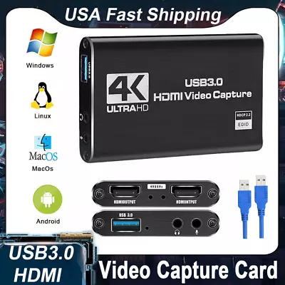 4K Capture Card USB 3.0 HDMI Video Capture For Nintendo Switch PS4 OBS Camera PC • $18.89