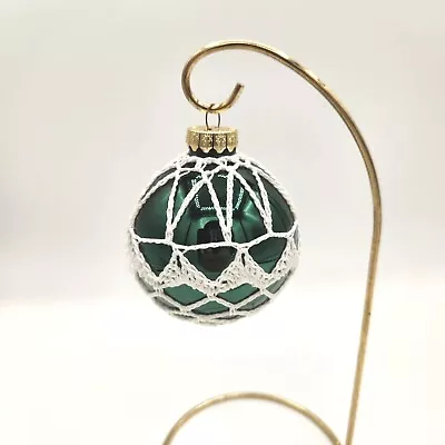 Vintage  3  Green Glass Christmas Ornament Wrapped In Doiley/Lace Cottage Core • $11.05