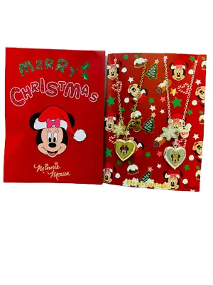 Disney Minnie Mouse Pendant Pack Of 2 Gold/Silver Girls Jewellery Set Merry Xmas • £8.77