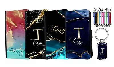 $19.79 • Buy PERSONALISED Name Marble  Flip Leather Wallet Case Phone + Keyring