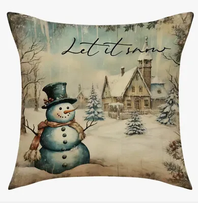SNOWMAN VILLAGE VINTAGE Christmas Throw Pillow Cover Winter Holiday Home Decor • $15.95