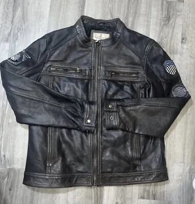 Wilsons VINTAGE USA Men’s XL Patches Leather Motorcycle Jacket Cafe Racer NICE • $59.99