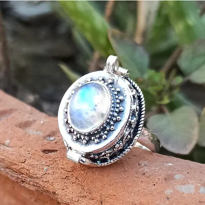 Moonstone Poison Box Ring 925 Sterling Silver Handmade Ring Christmas Gift • $22.32