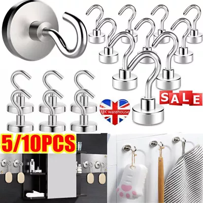 10 Pack Magnetic Hooks Strong Magnet Hanger Hold Neodymium Hook Heavy Duty Set • £3.59