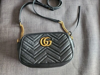 $1550 • Buy Authentic Gucci Marmont Black Leather Small Crossbody  Bag