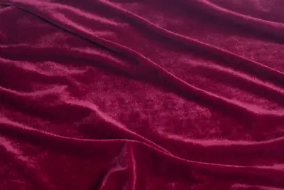 Burgundy Red Luxurious Quality Soft Velour Velvet Stretch Dress Fabric Material • £0.99