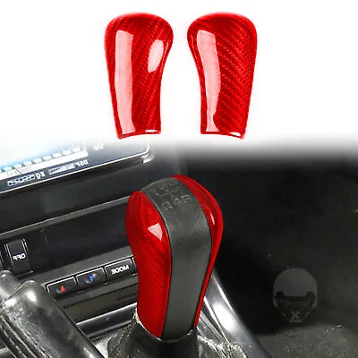 2Pcs Car Gear Shift Knob Side Cover For NISSAN GTR R34 R33 R32 Carbon Fiber Red • $42.38