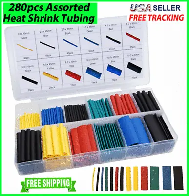 280pcs HEAT SHRINK TUBING Sleeve Cable Wire Wrap Tube 2:1 Assortment Kit Box Set • $6.69