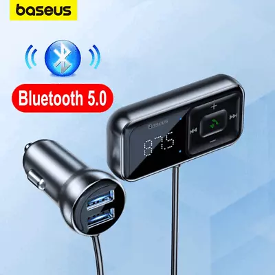 Baseus Bluetooth 5.0 Car Kit FM Transmitter Handsfree Dual USB Charger Adapter • £16.88