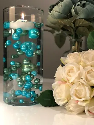 Floating Teal Sage Green Pearls  Vase Filler Pearls Centerpiece No Hole Pearl • $17.86