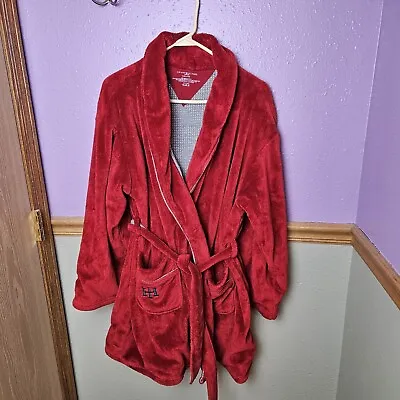 Tommy Hilfiger Fleece Robe Men's Size S Monogram Pocket Red Sash READ • $9.99