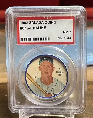 1962 Salada Tea Baseball Coin Pin #67 Al Kaline Detroit Tigers PSA 7 NM • $69.99