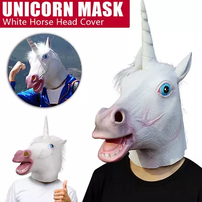 £6.92 • Buy Horse Unicorn Full Head Mask Carnival White Latex Rubber Mask Halloween Party