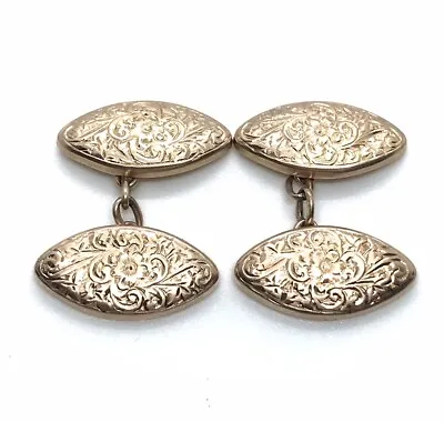 Pair Of Antique 9ct 375 Rose Gold Floral Engraved Patterned Cufflinks 3g • £80