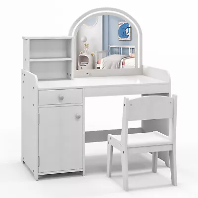 Kid Vanity Makeup Dressing Table Chair Set W/ 2-Color LED Lights Mirror White • $139.99