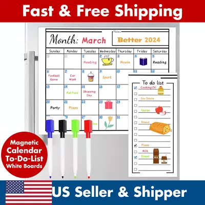 Magnetic Dry Erase Calendar Reusable Whiteboard To Do List White Board Fridge • $6.88