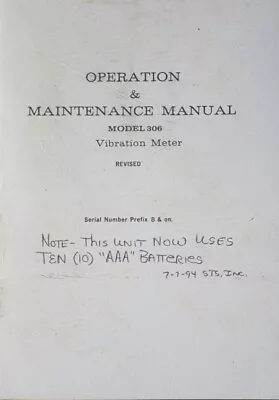 IRD Mechanalysis 306 Vibration Meter Operations And Schematic Manual 1977 • $20