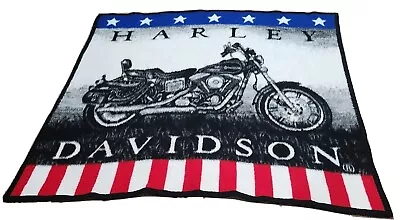 $35 • Buy Biederlack Harley Davidson Stars Stripes USA Fleece Blanket 49 X 52