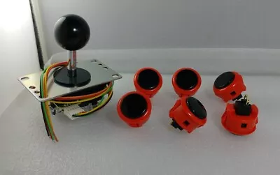 $36.80 • Buy Japan Sanwa Mix Buttons Vermilion Black X 6 & Black Joystick 8YT- Arcade Parts
