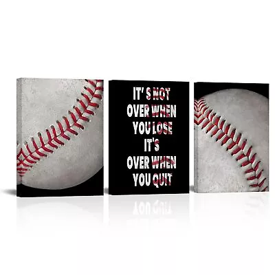 3 Pieces Baseball Motivational Canvas Print Wall Art Baseball Stitching Sport... • $47.91