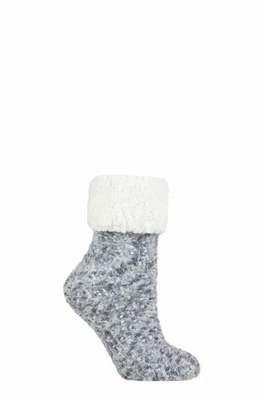 £10.99 • Buy Ladies 1 Pair ELLE Popcorn Feather Slipper Socks With Sherpa Lining