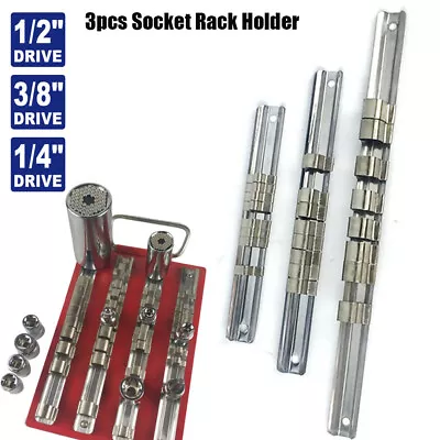 $18.88 • Buy 3pcs Socket Rail Tray 1/4  3/8  1/2  Organizer Sliding Storage Holder Rack Tool