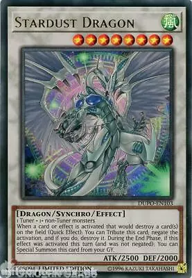 £4.29 • Buy DUPO-EN103 Stardust Dragon Ultra Rare Limited Edition Mint YuGiOh Card