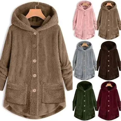 $33.89 • Buy Plus Size Womens Winter Fleece Plush Hooded Coat Warm Hooded Jacket Outwear Tops