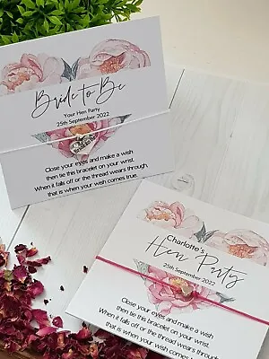 £1 • Buy 🖤Peony Design -Hen Party-Wedding -Favour -Gifts- Team Bride- Wish Bracelet 🖤