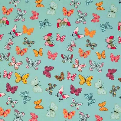 100% Cotton Fabric Colourful Butterfly On Mint 112CM Wide Rose & Hubble Material • £3.50
