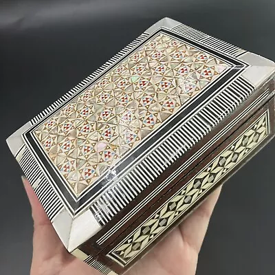 Egyptian Flower Wood Jewelry Box Micro Mosaic Mother Of Pearl Inlaid Trinket 5X4 • $39.95