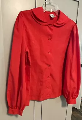 Vintage Women's Red Secretary Blouse Double Collar 16 Puffy Sleeves Granny Core • $16