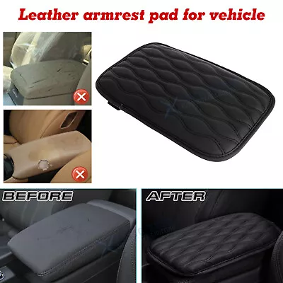 Black Leather Armrest Pad Cover Mat Car Auto Decor Armrest Pad & Elastic Band • $10.88