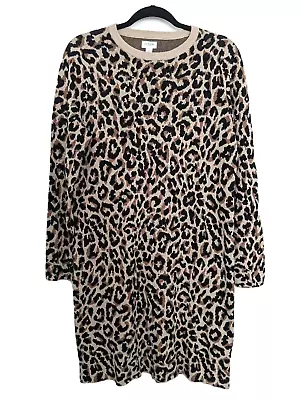 NWT J. Crew Leopard Print Knit Sweater Dress Long Sleeves Crew Neck Size Medium • $26.88