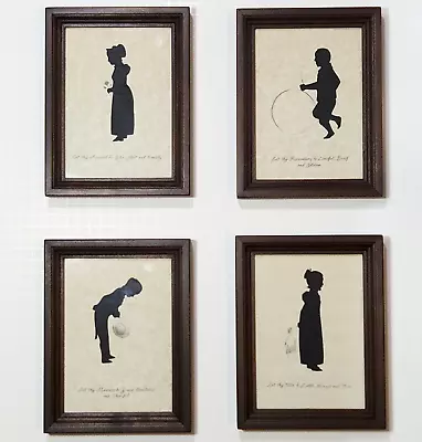 Four (4) Vintage Silhouette Prints - Children In Late Regency Era Framed 6x8  • $64.55