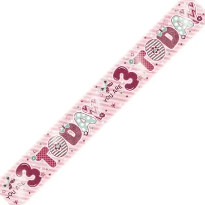 2.6 Metre Holographic Foil Party Banner - 3rd Birthday Girl Age 3 • £2.50