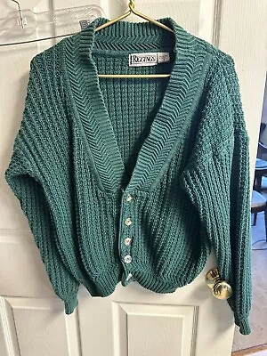 Vintage 80e Riggings Varsity Style Cardigan Button Up Sweater Small Green Knit • $21