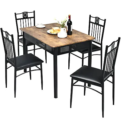 $220.95 • Buy Giantex 5Pcs Dining Table Set W/ 4 Padded Chairs Metal Frame Kitchen Cafe Rustic